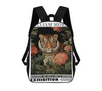 sinyumoney Morris Floral Tiger Exhibition Backpack School Fashion Stationery Backpack Waterproof Casual Daypacks for Campus Outdoor Travel Sports 17inch
