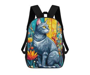 sinyumoney Mosaic Cat in Floral Garden Backpack School Bag School Secondary High School College Backpack Travel for Teenage Girls Boys Women Men 17inch