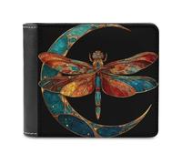 sinyumoney Mosaic Dragonfly & Crescent 3D Print Wallet ID Window Coin Leather RFID Banknote Compartments Soft Convenient Wallets 11.7cm*9.5cm