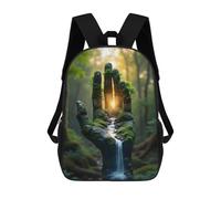 sinyumoney Mossy Hand Waterfall in Forest 3D Printed Kids School Bag Rucksacks Children's School Fashion Casual Back Pack High Capacity Travel Book Bags Backpack for Kids 17inch