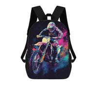 sinyumoney Motocross Rider Art Backpacks Kids School Backpack School Bag 3D Printed School Bag for Boys Elementary And Middle School Students 17inch