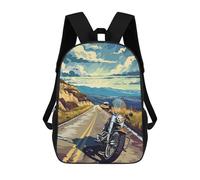 sinyumoney Motorcycle Biker Scenery Backpacks Kids School Backpack School Bag 3D Printed School Bag for Boys Elementary And Middle School Students 17inch