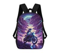 sinyumoney Motorcycle Ride Through Stormy Skies 17 Inch Backpacks Kids Schoolbag,3D Printed Elementary And Middle School Students Backpacks for Boys Girls