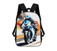 sinyumoney Motorcycle Rider in Blue And White Backpacks Kids School Backpack School Bag 3D Printed School Bag for Boys Elementary And Middle School Students 17inch