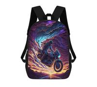 sinyumoney Motorcycle Rider in Stormy Sky Kids School Backpack 3D Printed Backpacks Fashion School Bag Rucksacks for Boys Elementary And Middle School Students 17inch