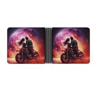 sinyumoney Motorcycle Romance Under A Cosmic Moon 3D Print Clutch Purse Credit Cards Coins Slots Note Section Fashion Slim Purse Craftsmanship Gifts 11.7cm*9.5cm
