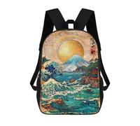 sinyumoney Mount Fuji And The Great Wave Backpacks Kids School Backpack School Bag 3D Printed School Bag for Boys Elementary And Middle School Students 17inch