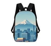 sinyumoney Mount Fuji And Tokyo Skyline Illustration 3D Printed Children's School Backpack for Kids High Capacity Travel Rucksacks Book Bags Kids School Bag Back Pack 17inch