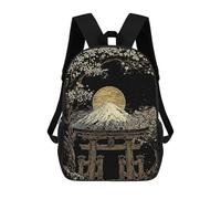 sinyumoney Mount Fuji And Torii Gate Illustration Children's School Backpack Fashion Casual Children's Backpacks 3D Printed School Bags Boy Large Backpack 17inch