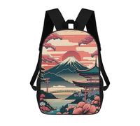sinyumoney Mount Fuji Retro Painting Backpack 3D Printed Children's School Backpack for Kids High Capacity Travel Rucksacks Book Bags Kids School Bag Back Pack 17inch