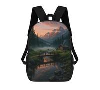 sinyumoney Mountain Cabin at Sunset 3D Printed 17 Inch School Backpack Children's Backpacks 3D Printed Cool Knapsack for Boys Elementary And Middle