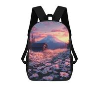 sinyumoney Mountain Cabin Sunset Daisies Children's Backpack, Schoolbag Large Capacity Students Bookbag Rucksack Knapsack for Boys Girls Adults Teen 17inch