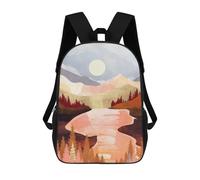 sinyumoney Mountain Forest Lake 3D Printed Children's 17 Inch Backpacks 3D Printed Casual School Bag for Boys Elementary And Middle