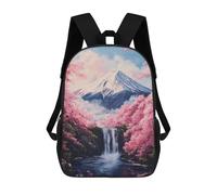 sinyumoney Mountain Fuji Waterfall Sakura 3D Printed School Bag Children's School Backpack Schoolbags Travel Backpacks Casual Fashion Bag for Kids School Students 17inch