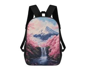 sinyumoney Mountain Fuji Waterfall Sakura 3D Printed School Bag Children's School Backpack Schoolbags Travel Backpacks Casual Fashion Bag for Kids School Students 17inch