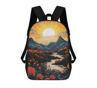 sinyumoney Mountain Landscape with River And Flowers Backpack 3D Printed Children's School Backpack for Kids High Capacity Travel Rucksacks Book Bags Kids School Bag Back Pack 17inch