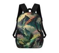 sinyumoney Mountain Serenity with Waterfall Kids School Backpack School Bag 3D Printed School Bag for Boys Elementary And Middle School Students 17inch