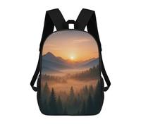 sinyumoney Mountain Sunrise with Foggy Forest 3D Printed 17 Inch School Backpack Children's Backpacks 3D Printed Cool Knapsack for Boys Elementary And Middle