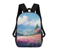 sinyumoney Mountain Valley with Pink Flowers Rucksack School Secondary High School College Backpack Travel for Campus Outdoor Travel Sports 17inch