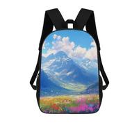 sinyumoney Mountain Valley with Wildflowers 3D Printed 17inch School Bag Children's School Backpack Travel Backpacks Casual Fashion Bag for Kids School Students
