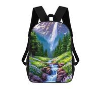 sinyumoney Mountain Waterfall Landscape with Stream Kids Backpack Fashion Fun Backpack Book Bag for Boys And Teenager 3D Printed School Bags for Boys 17inch