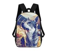 sinyumoney Mountain Wolf Portrait Backpacks 3D Printed Kids School Backpack School Bag Fashion Rucksacks for Boys Elementary And Middle School Students 17inch