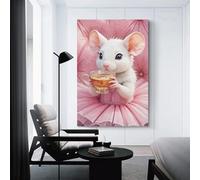 sinyumoney Mouse in Tutu Drinking Tea Art Work for Home Walls Wall Decor Ready to Hang for Bathroom Toilet Decor Large Canvas Wall Art for Living Room 12x18inch(30x45cm)