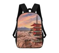 sinyumoney Mt Fuji And Pagoda 3D Printed Children's School Backpack for Kids Travel Rucksacks Book Bags Kids School Bag 17inch