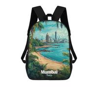 sinyumoney Mumbai Cityscape with Beach School Bag Backpack Teen Schoolbag 3D Printing Adjustable Schoolbag Fashion Pocket Bag for Kids Boys Girls Students And Teenagers Fans 17inch