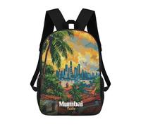 sinyumoney Mumbai India Skyline Art 3D Printed Children's School Backpack for Kids High Capacity Travel Rucksacks Book Bags Kids School Bag Back Pack 17inch