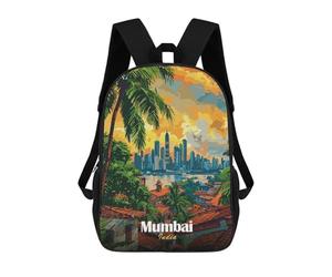 sinyumoney Mumbai India Skyline Art 3D Printed Children's School Backpack for Kids High Capacity Travel Rucksacks Book Bags Kids School Bag Back Pack 17inch