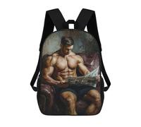 sinyumoney Muscular Man Reading Newspaper Backpacks Kids 17inch School Backpack School Bag 3D Printed School Bag for Boys Elementary And Middle School Students