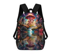 sinyumoney Mushroom Forest Reflection Kids School Backpack School Bag 3D Printed School Bag for Boys Elementary And Middle School Students 17inch