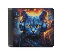 sinyumoney Music Cat in Flames 3D Print Wallet Slots ID Window RFID Blocking Banknote Compartments Slim Elegant Leather Wallet Youth Guys 11.7cm*9.5cm