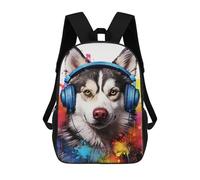 sinyumoney Music Lovers' Husky Headphones Children's Backpacks 17inch School Backpack 3D Printed Bag Bookbag for Kids Travel Rucksacks Boy Girl Book Bags Kids School Bag