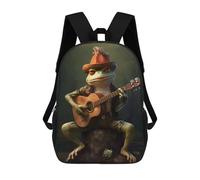 sinyumoney Musician Frog Guitar Backpacks 3D Printed 17inch Kids School Backpack Outdoor Casual Daypack Casual Travel Bags for Middle School Students