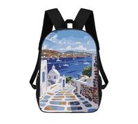 sinyumoney Mykonos Greek Island Backpack, Children's Backpack, Student School Bag Bookbag Rucksack, 3D Printed School Bag for Boys Girls 17inch