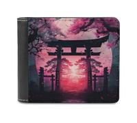 sinyumoney Mystic Torii Gate Under Full Moon 3D Print PU Leather Wallet Card Slots ID Slots Note Section Slim Elegant Wallets Everyday Use 11.7cm*9.5cm