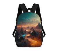 sinyumoney Mystical Alien Landscape -2 Backpacks Kids School Backpack School Bag 3D Printed School Bag for Boys Elementary And Middle School Students 17inch