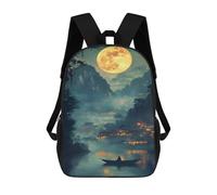 sinyumoney Mystical Asian Village Under Full Moon Backpack 3D Printed Children's School Backpack for Kids High Capacity Travel Rucksacks Book Bags Kids School Bag Back Pack 17inch