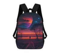 sinyumoney Mystical Beach Under A Giant Planet School Bag Backpack Teen Schoolbag 3D Printing Adjustable Schoolbag Fashion Pocket Bag for Kids Boys Girls Students And Teenagers Fans 17inch