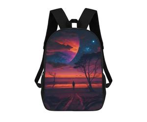 sinyumoney Mystical Beach Under A Giant Planet School Bag Backpack Teen Schoolbag 3D Printing Adjustable Schoolbag Fashion Pocket Bag for Kids Boys Girls Students And Teenagers Fans 17inch
