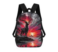 sinyumoney Mystical Deer in Red Landscape Backpacks Kids School Backpack Fashion School Bag 3D Printed School Bag for Boys Elementary And Middle School Students 17inch