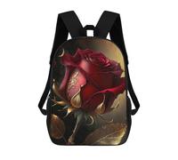 sinyumoney Mystical Golden Red Rose School Bag Backpack Teen Schoolbag 3D Printing Adjustable Schoolbag Fashion Pocket Bag for Kids Boys Girls Students And Teenagers Fans 17inch