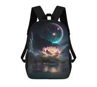 sinyumoney Mystical Lotus Pond with Giant Moon Children's Backpacks School Backpack 3D Printed for Kids Travel Rucksacks Book Bags Kids 17inch School Bag
