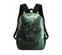 sinyumoney Mystical Wolf in Green Smoke 17 Inch Backpacks Kids Schoolbag,3D Printed Elementary And Middle School Students Backpacks for Boys Girls