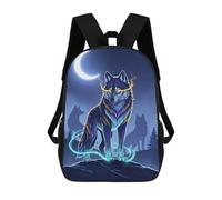 sinyumoney Mystical Wolf Pack Under Crescent Moon Kids School Backpack School Bag 3D Printed School Bag for Boys Elementary And Middle School Students 17inch