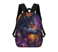 sinyumoney Mystical Wolf with Crystals Backpack 3D Printed Children's School Backpack for Kids High Capacity Travel Rucksacks Book Bags Kids School Bag Back Pack 17inch