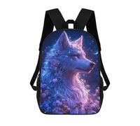 sinyumoney Mystical Wolf with Flowers Backpacks Kids School Backpack School Bag 3D Printed School Bag for Boys Elementary And Middle School Students 17inch