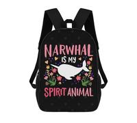 sinyumoney Narwhal Whales Biologist Rucksacks 3D Printed Children Backpacks Fashion Casual Daypack Cute Travel Bags Outdoor Casual Daypack for Boy And Girl 17inch